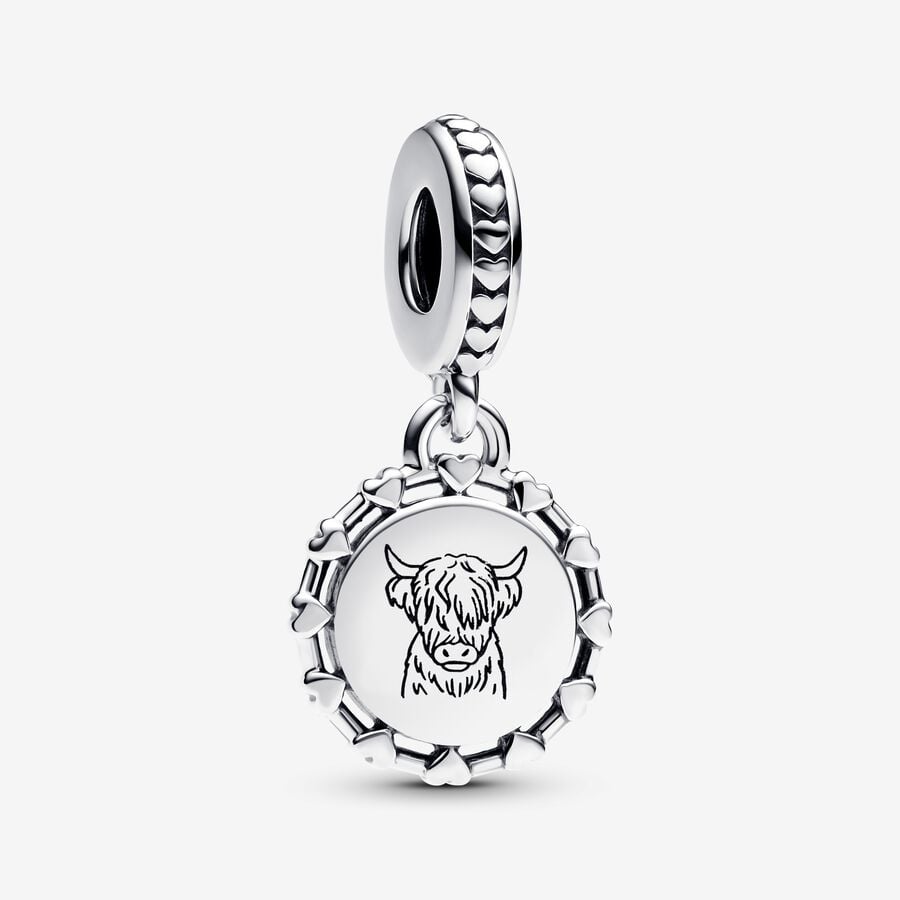 Engravable Scottish Cow Dangle Charm S925 Sterling Silver