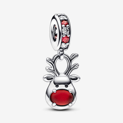 Red Nose Reindeer Murano Dangle Charm  S925 Sterling Silver