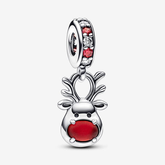 Red Nose Reindeer Murano Dangle Charm S925 Sterling Silver