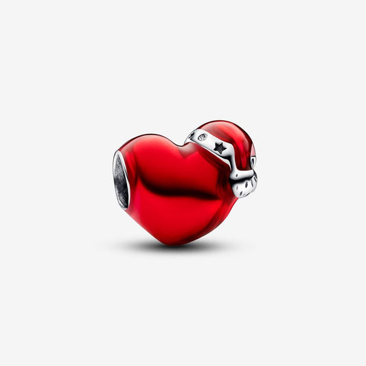 Metallic Red Christmas Heart Charm S925 Sterling Silver