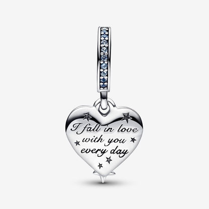 Celestial Shooting Star Heart Double Dangle Charm S925 Sterling Silver