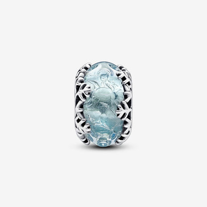 Winter Blue Snowflake Murano Charm  S925 Sterling Silver