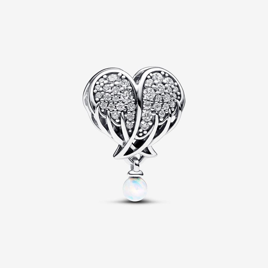 Sparkling Angel Wings & Heart Charm S925 Sterling Silver