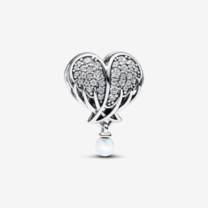 Sparkling Angel Wings & Heart Charm  S925 Sterling Silver