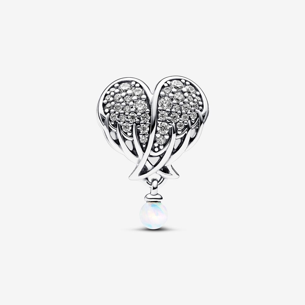 Sparkling Angel Wings & Heart Charm S925 Sterling Silver