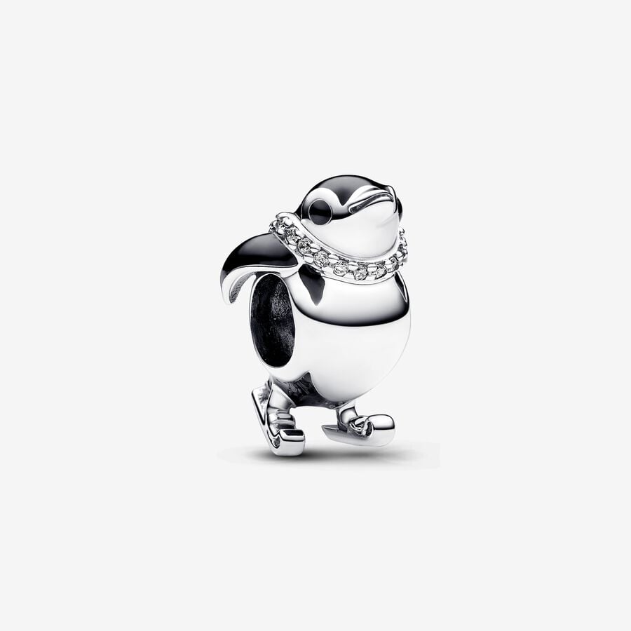 Skiing Penguin Charm S925 Sterling Silver