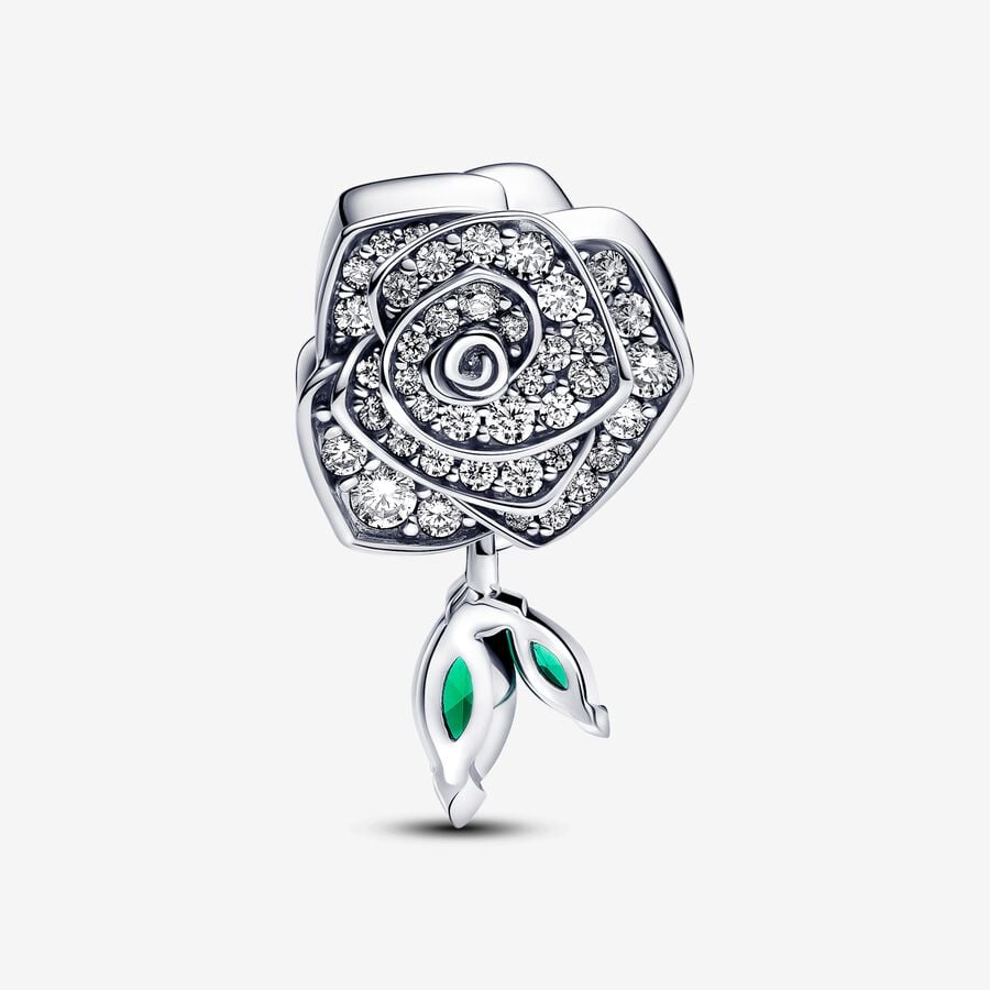 Sparkling Rose in Bloom Charm S925 Sterling Silver