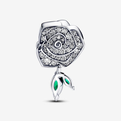 Sparkling Rose in Bloom Charm  S925 Sterling Silver