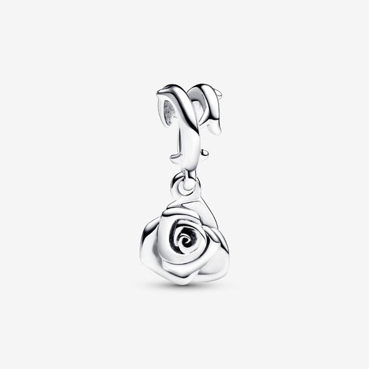 Rose in Bloom Dangle Charm Hallmarked S925 Sterling Silver