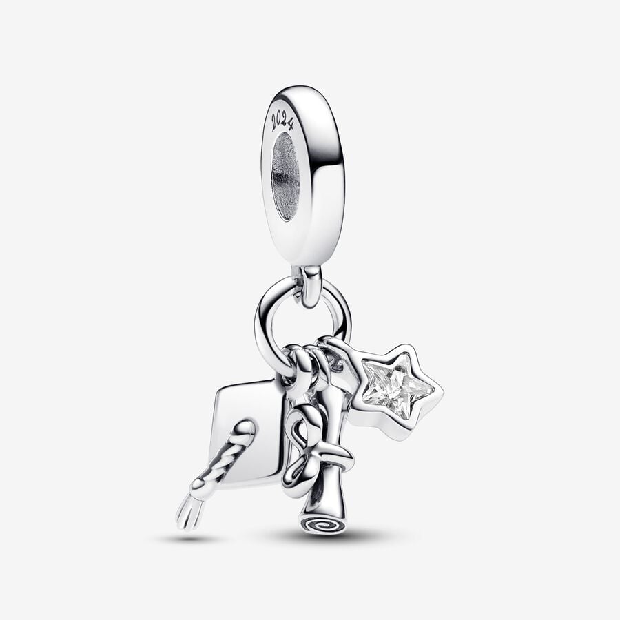 Graduation Triple Dangle Charm S925 Sterling Silver