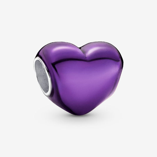 Metallic Purple Heart Charm Hallmarked S925 Sterling Silver