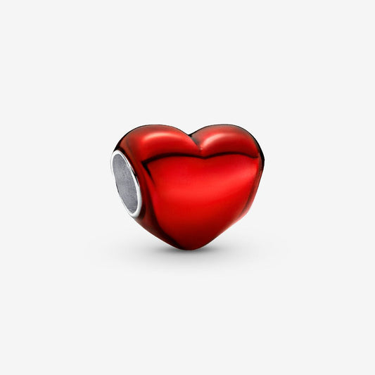 Metallic Red Heart Charm Hallmarked S925 Sterling Silver