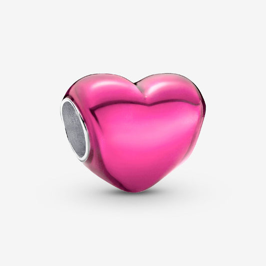 Metallic Pink Heart Charm Hallmarked S925 Sterling Silver