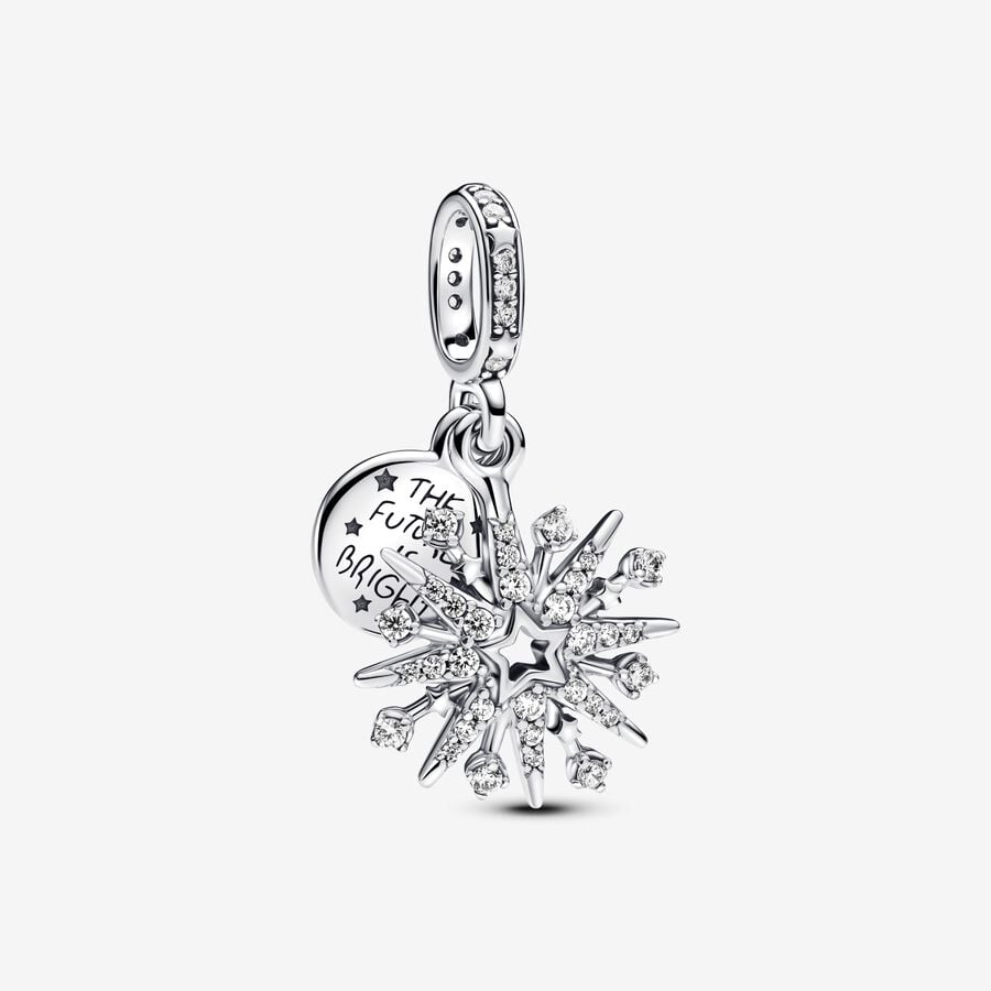 Sparkling Firework Double Dangle Christmas Charm S925 Sterling Silver