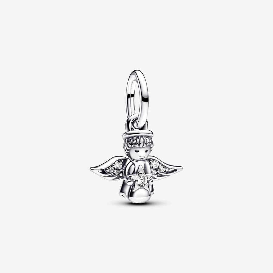 Sparkling Angel Dangle Charm S925 Sterling Silver