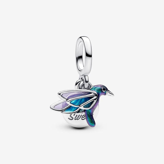 Hummingbird Double Dangle Charm Hallmarked S925 Sterling Silver