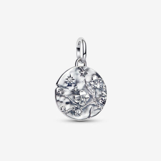 Cherry Blossom Medallion Charm Hallmarked S925 Sterling Silver