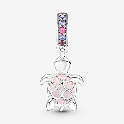 Pink Murano Turtle Dangle Charm S925 Sterling Silver