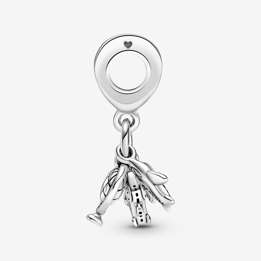 Airplane, Globe & Suitcase Travel Dangle Charm S925 Sterling Silver