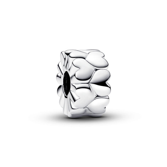 Heart Pattern Clip Charm Hallmarked S925 Sterling Silver