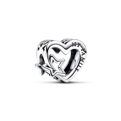 Openwork Family Heart & Star Charm S925 Sterling Silver