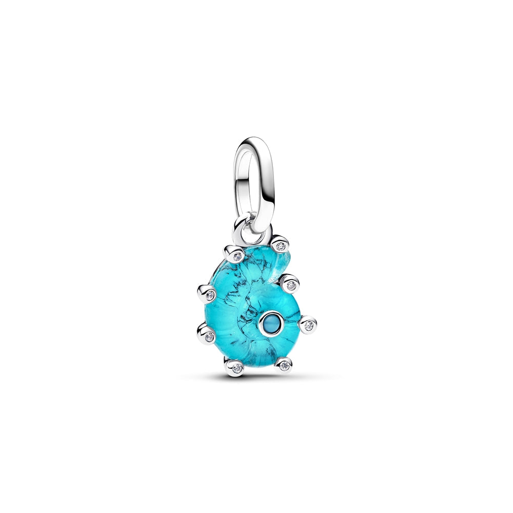 Blue Murano Glass Sea Snail Dangle Charm S925 Sterling Silver