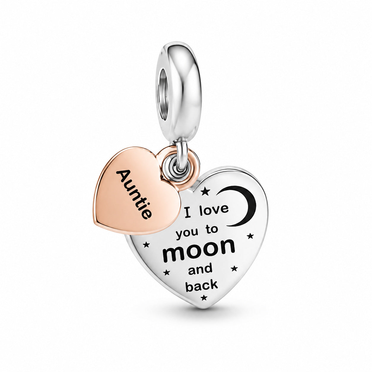 Auntie Heart I Love You To The Moon and Back Charm Hallmarked S925 Sterling Silver
