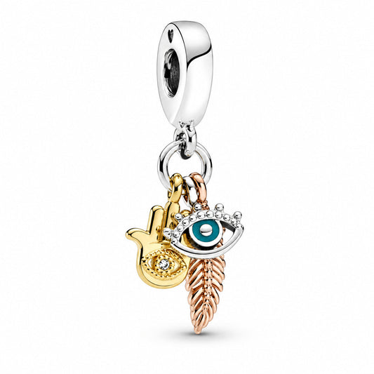 All seeing Eye & Feather S925 Sterling Silver Charm