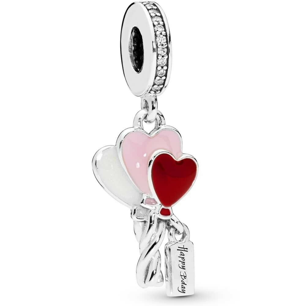 Birthday Heart Balloons Dangle Charm S925 Sterling Silver