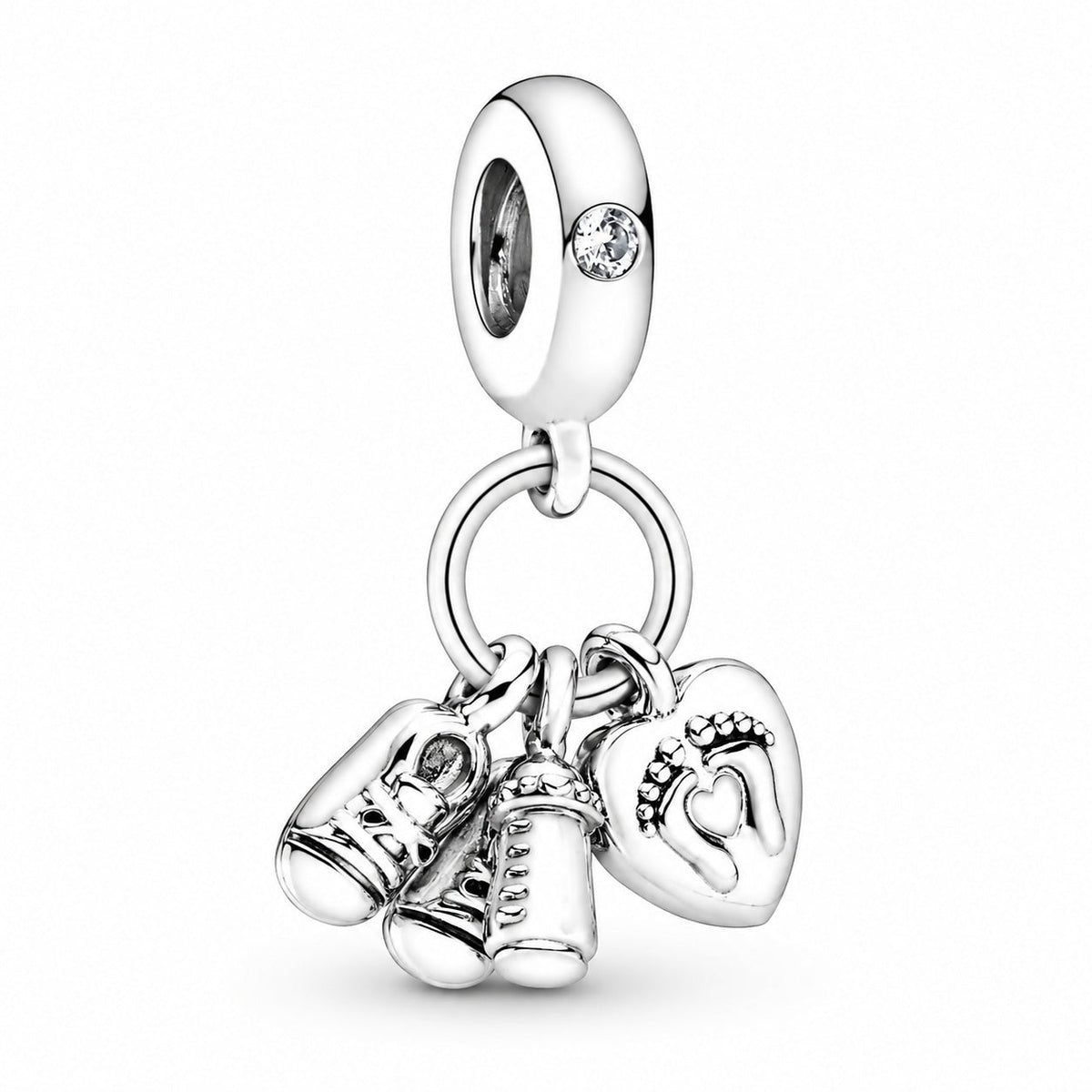 Baby Bottle & Shoes Dangle Charm  S925 Sterling Silver