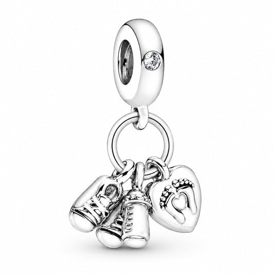 Baby Bottle & Shoes Dangle Charm  S925 Sterling Silver