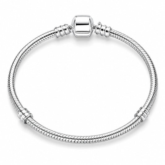 Barrel Clasp Snake Chain Silver Charm Bracelet