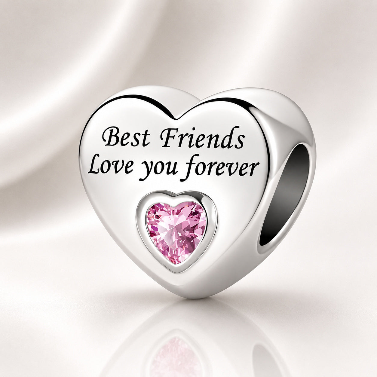 Best Friends Love You Forever Heart Charm S925 Sterling Silver