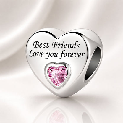 Best Friends Love You Forever Heart Charm S925 Sterling Silver