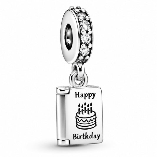 Birthday Card Dangle Charm  S925 Sterling Silver