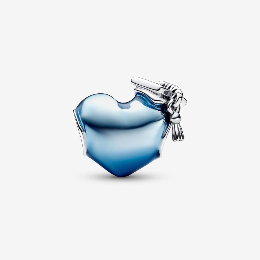 Blue 2025 Graduation Heart Charm S925 Sterling Silver