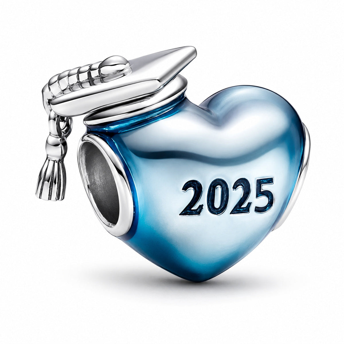 Blue 2025 Graduation Heart Charm  S925 Sterling Silver
