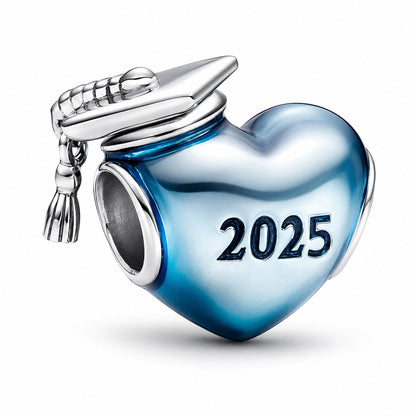 Blue 2025 Graduation Heart Charm  S925 Sterling Silver