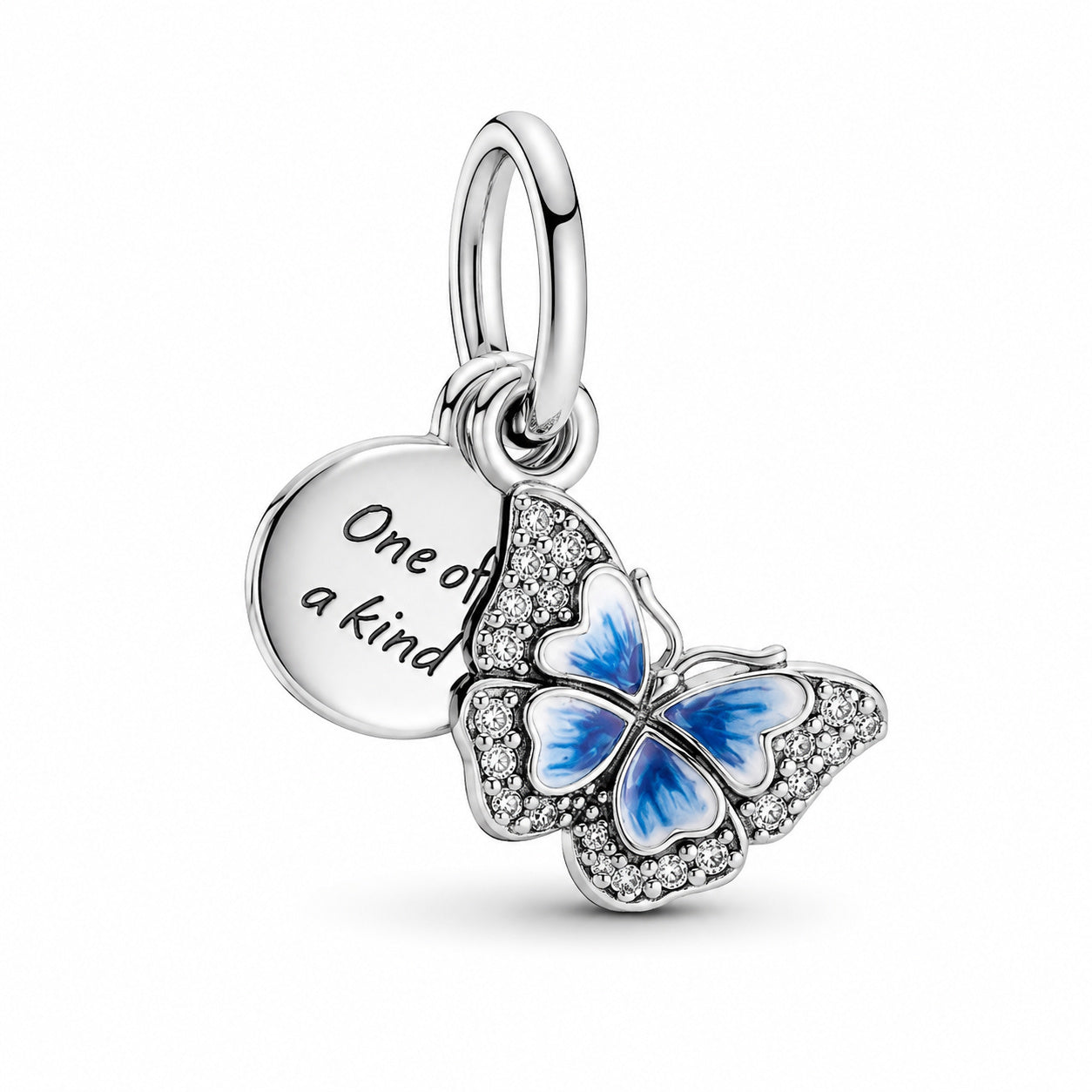 Blue Butterfly & Quote Double Dangle Charm S925 Sterling Silver