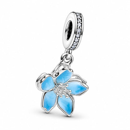 Blue Cherry Blossom Dangle Charm S925 Sterling Silver