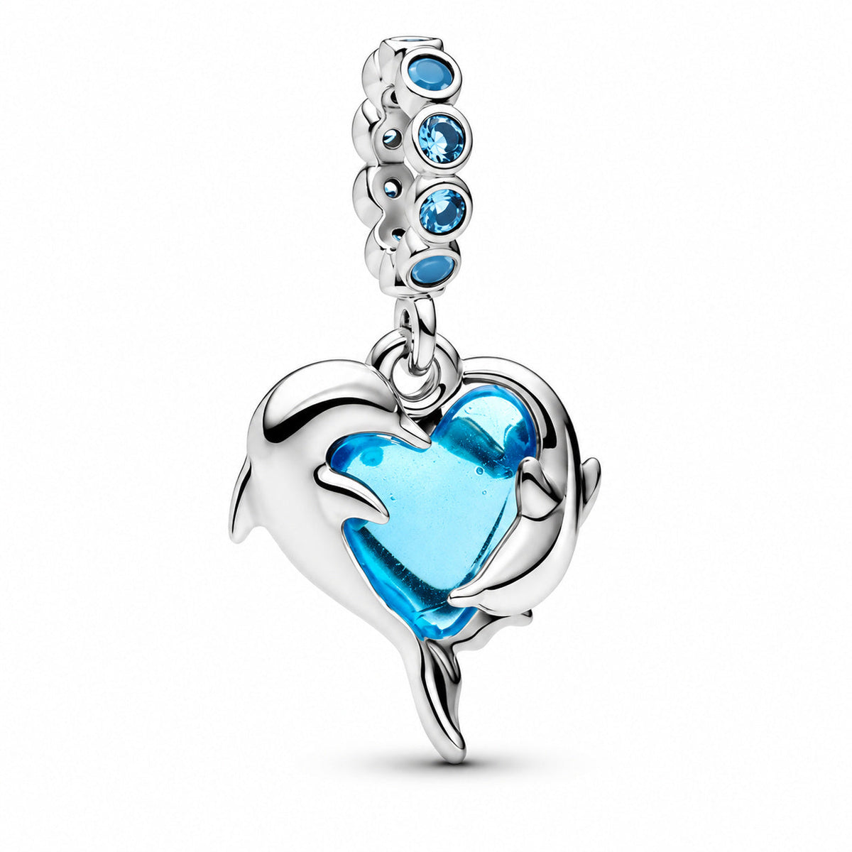 Blue Murano Glass Dolphins Dangle Charm  S925 Sterling Silver