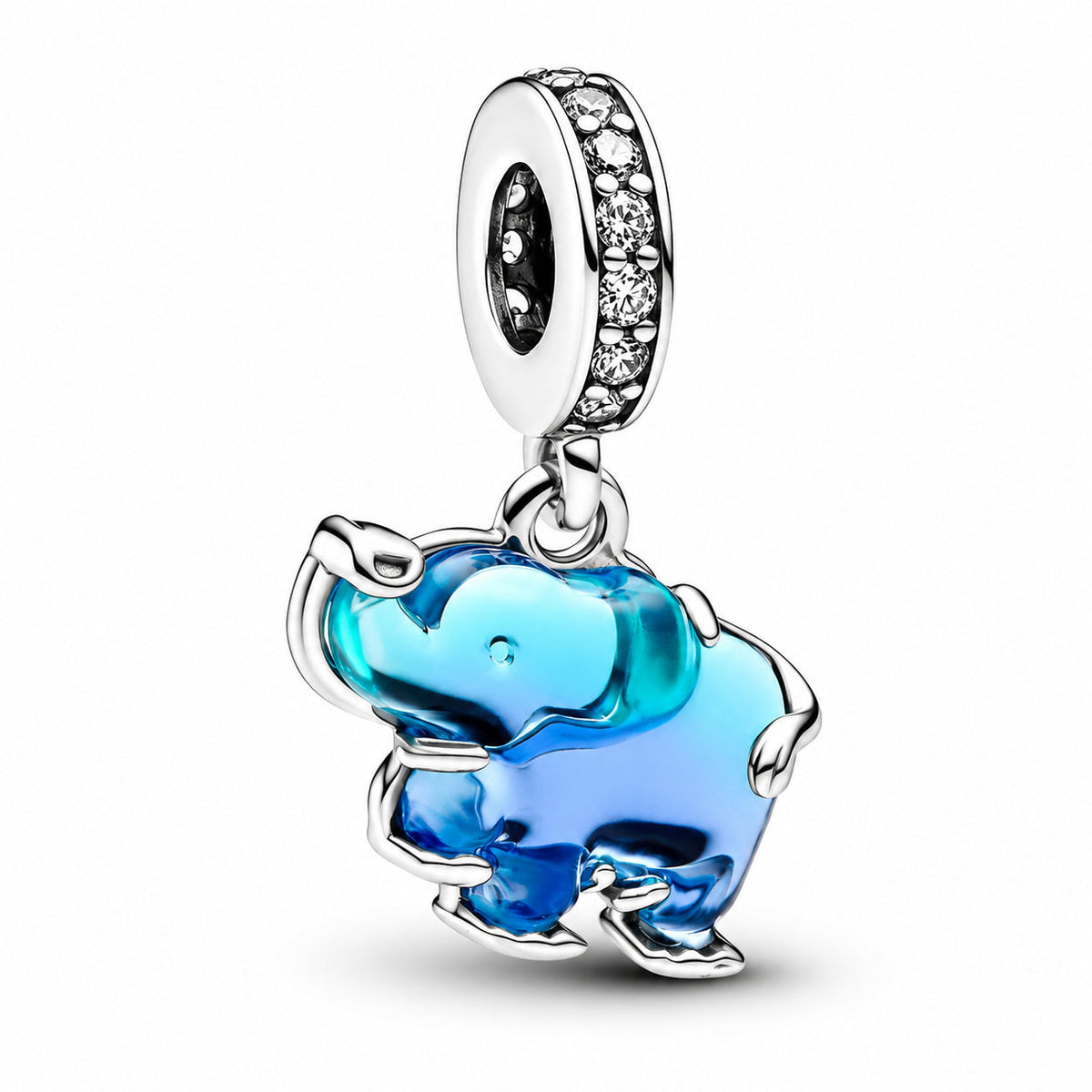 Blue Murano Glass Elephant Dangle Charm  S925 Sterling Silver