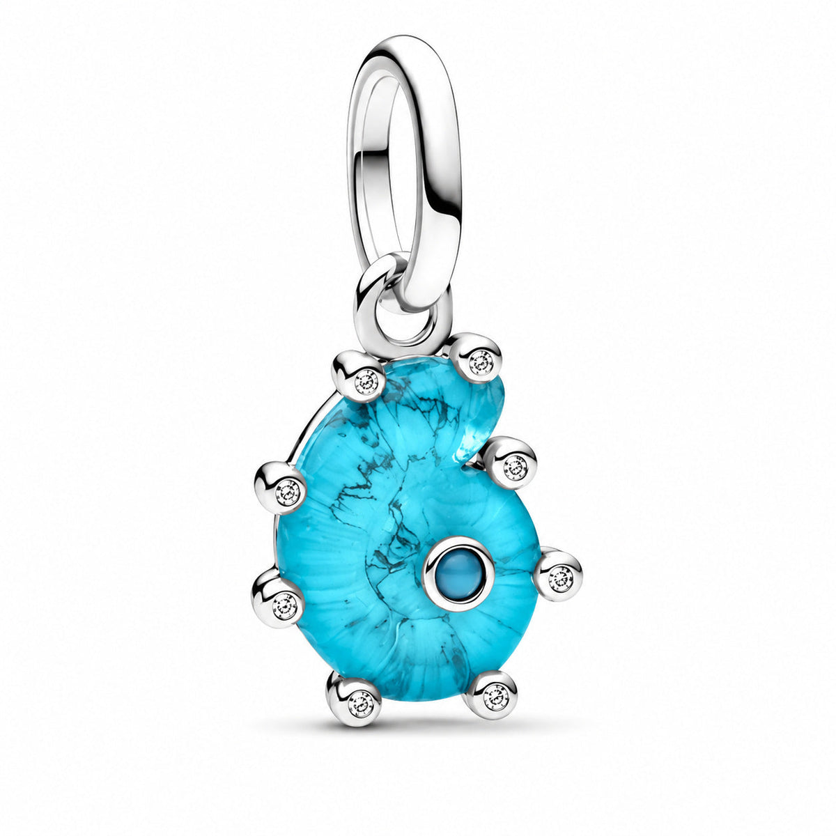 Blue Murano Glass Sea Snail Dangle Charm  S925 Sterling Silver
