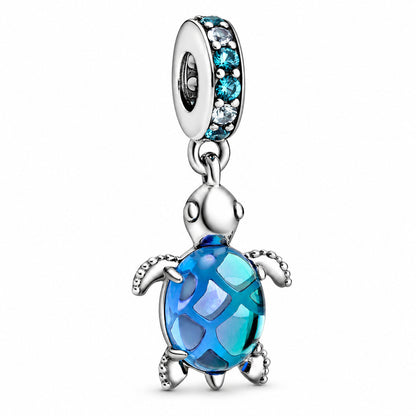 Blue Murano Turtle Dangle Charm S925 Sterling Silver