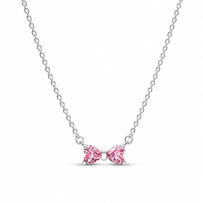 Pink Bow Necklace Pendant S925 Sterling Silver