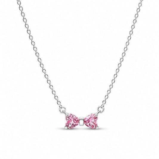 Pink Bow Necklace Pendant S925 Sterling Silver