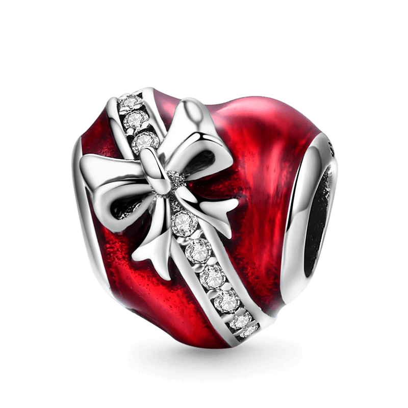 Bow Red Heart Charm S925 Sterling Silver