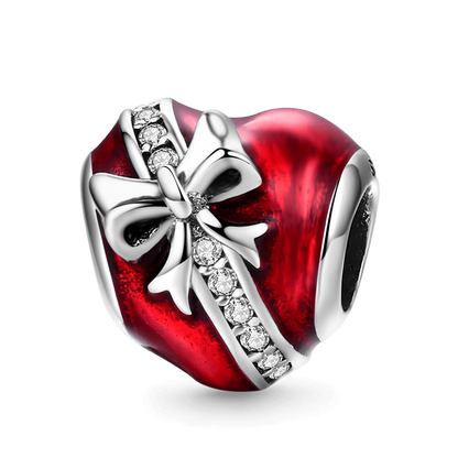 Bow Red Heart Charm  S925 Sterling Silver