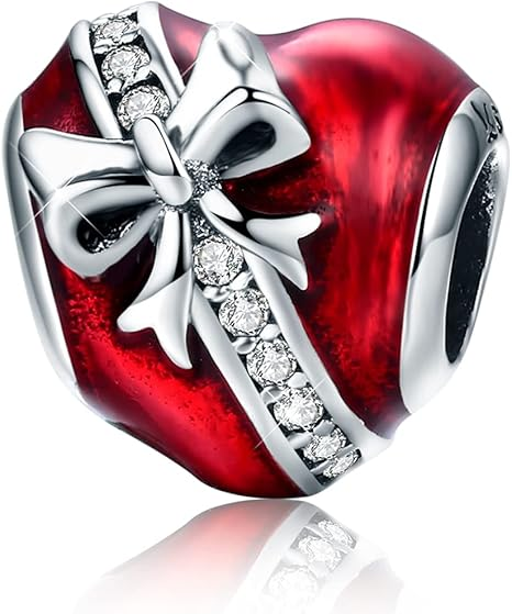 Bow Red Heart Charm Hallmarked S925 Sterling Silver
