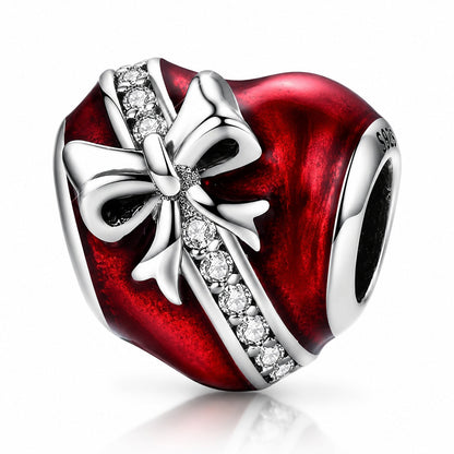 Bow Red Heart Charm  S925 Sterling Silver